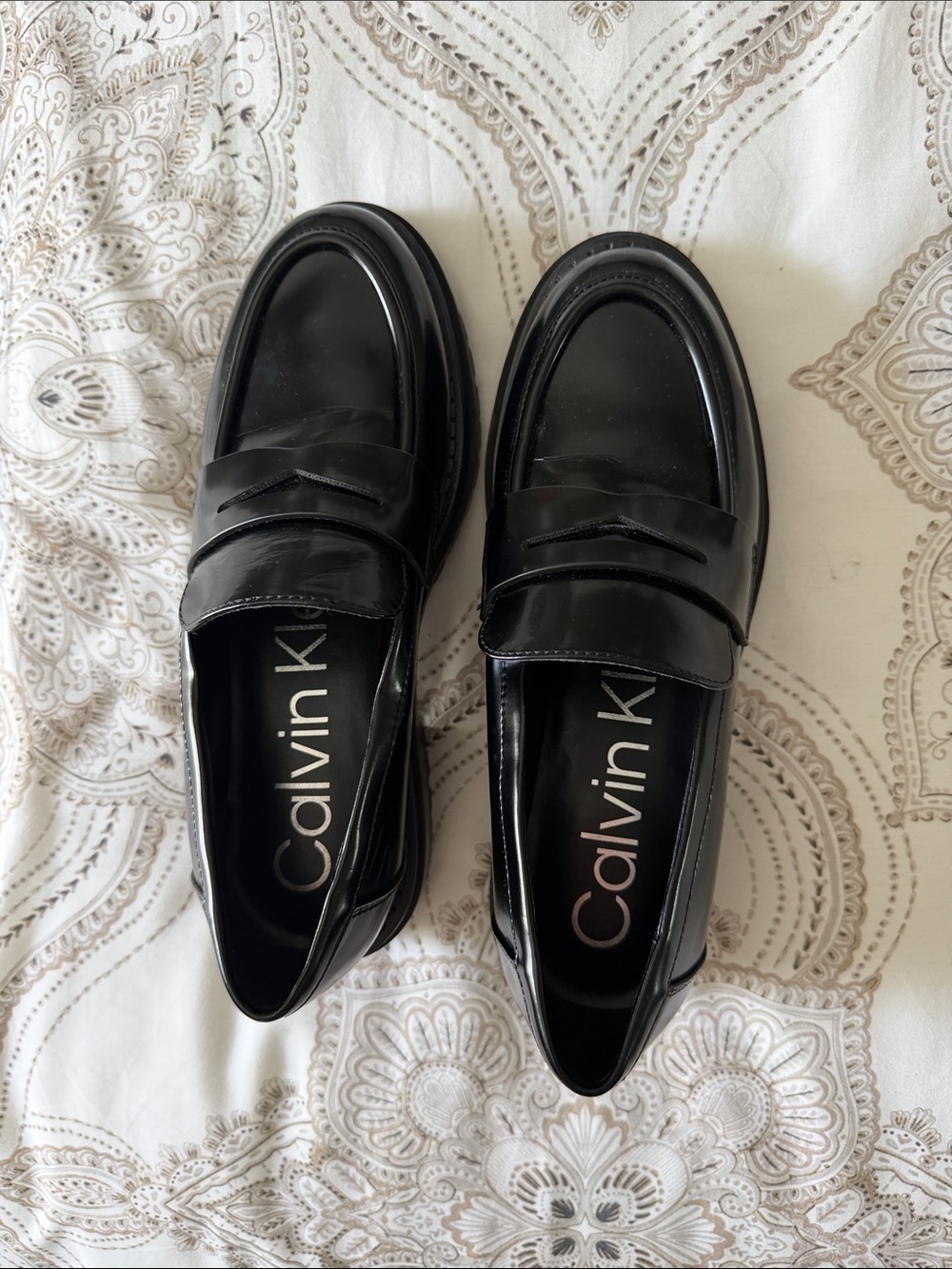 Calvin Klein Black Patent Leather Penny Loafers